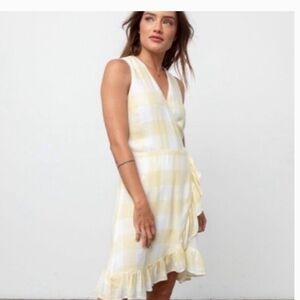 Rails Madison Limoncello Check Ruffle Wrap Dress